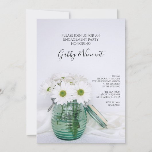 ホワイトデイジーインブルージャー婚約パーティ 招待状 (正面)