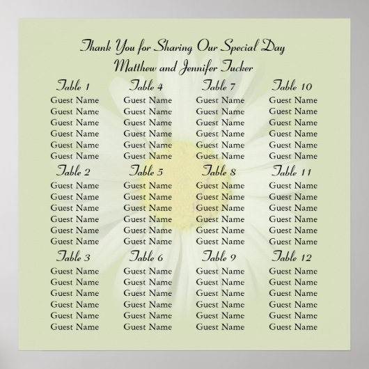 ホワイトデイジーウェディングレセプション座席表ポスター ポスター (正面)