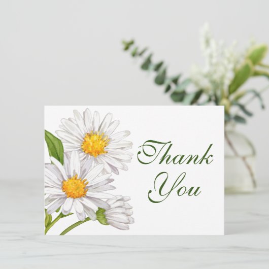 ホワイトデイジーウォーターカラーサマーフローラありがとう サンキューカード (スタンド正面)