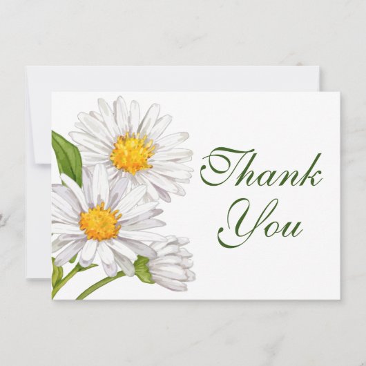 ホワイトデイジーウォーターカラーサマーフローラありがとう サンキューカード (正面)