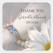 ホワイトデイジーエレガンス結婚ズサンキューメッセージカード スクエアシール (正面)