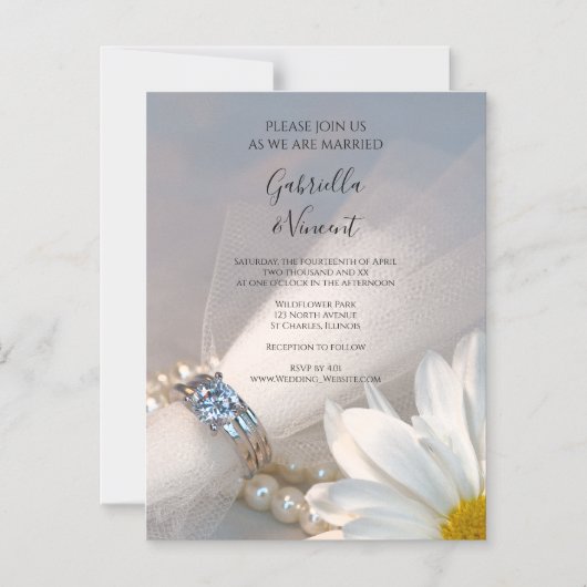 ホワイトデイジーエレガンス結婚ズ磁気招待状 マグネット招待状 (正面)