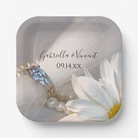 ホワイトデイジーエレガンス結婚ズ ペーパープレート (正面)