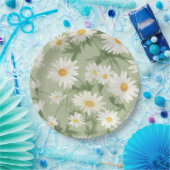 ホワイトデイジーオングリーン ペーパープレート (パーティー)