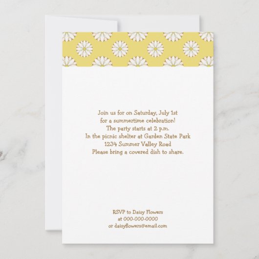 ホワイトデイジーオンゴールデンイエローサマーピクニック 招待状 (正面)