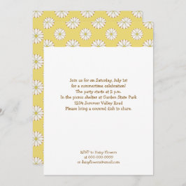 ホワイトデイジーオンゴールデンイエローサマーピクニック 招待状