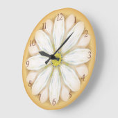 ホワイトデイジーオンゴールデンイエロー ラージ壁時計 (傾斜)