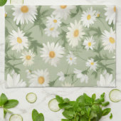 ホワイトデイジーオンセージグリーン キッチンタオル (折り畳み)