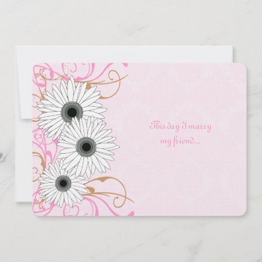 ホワイトデイジーオンピンクダマスクウェディング招待状 招待状 (裏面)