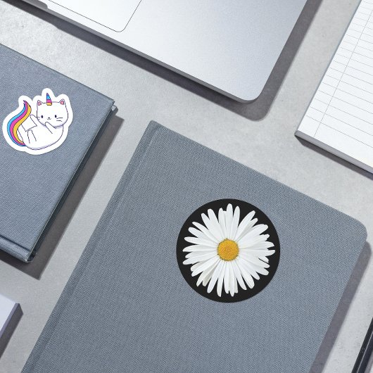 ホワイトデイジーオンブラックフローラ ラウンドシール
