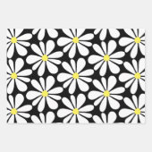 ホワイトデイジーオンブラックフローラ ラッピングペーパーシート (正面)