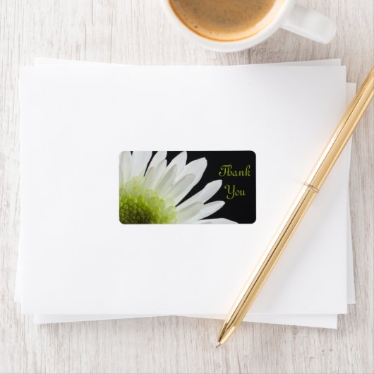 ホワイトデイジーオンブラック結婚ズサンキューメッセージカード ラベル (インサイチュ)