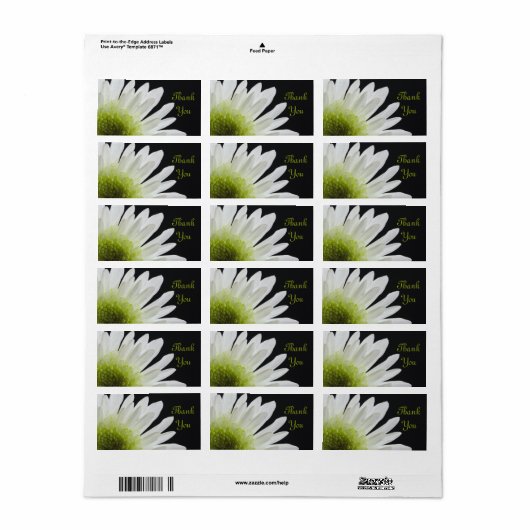 ホワイトデイジーオンブラック結婚ズサンキューメッセージカード ラベル (フルシート)