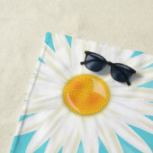 ホワイトデイジーオンブルーウィズ名前をカスタムする ビーチタオル (インサイチュ)