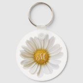 ホワイトデイジーオンホワイトパーソナライズされたキーチェーン キーホルダー (裏面)