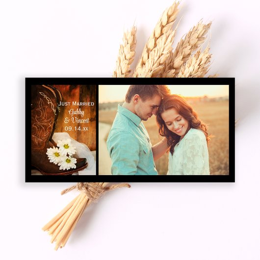 ホワイトデイジーカウボーイブーツウェスタンたった今結婚しました 案内状