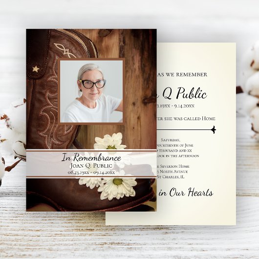 ホワイトデイジーカウボーイブーツウェスタンデス記念日 招待状