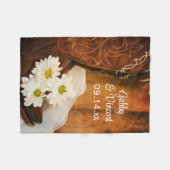 ホワイトデイジーカウボーイブーツカントリーウェスタン結婚ズ フリースブランケット (正面(横))