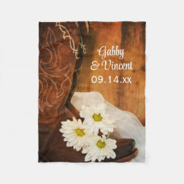 ホワイトデイジーカウボーイブーツカントリーウェスタン結婚ズ フリースブランケット
