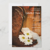 ホワイトデイジーカウボーイブーツカントリーウェスタン結婚ズ 招待状 (正面)