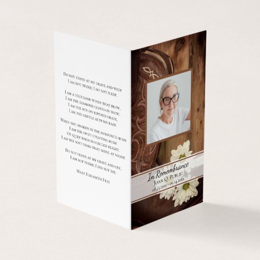 ホワイトデイジーカウボーイブーツ葬儀メモリアル祈りの言葉 名刺 (外部)