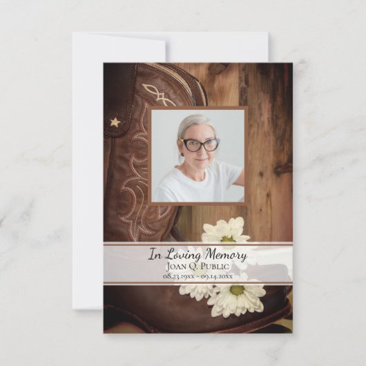 ホワイトデイジーカウボーイブーツ葬儀記念悔やみや弔慰 サンキューカード (正面)