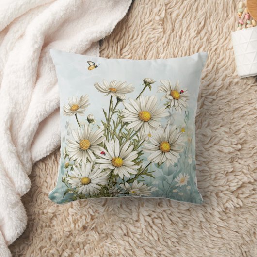 ホワイトデイジーガーデンとラディバグズ植物園 クッション (ブランケット)