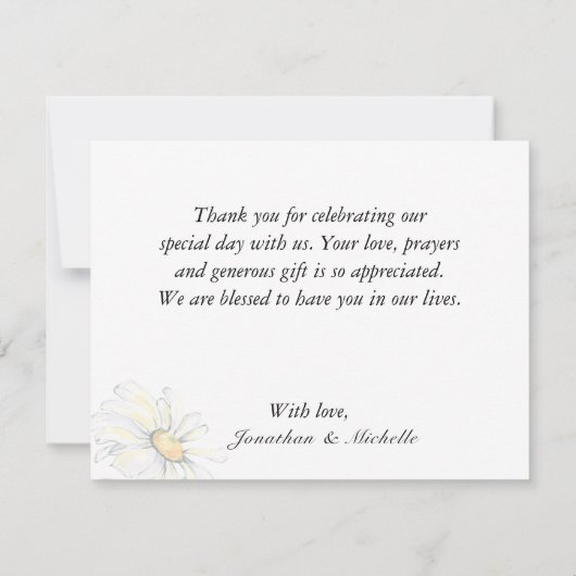 ホワイトデイジーガーデンフローラウォーター結婚カラー サンキューカード (裏面)