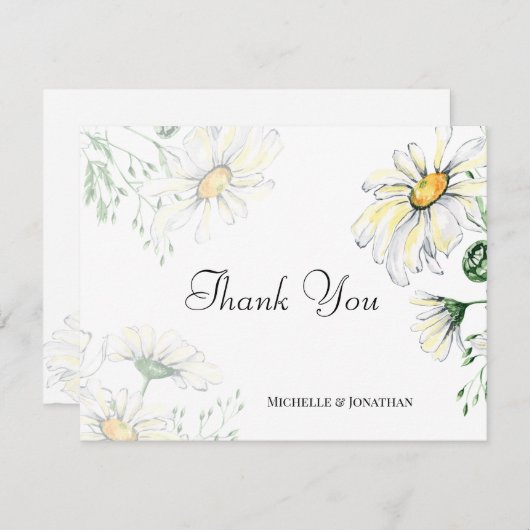 ホワイトデイジーガーデンフローラウォーター結婚カラー サンキューカード (正面/裏面)