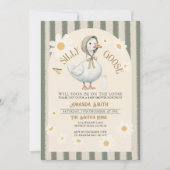 ホワイトデイジーグストライプリーンの可愛いガチョウ赤ちゃんシャワー 招待状 (正面)