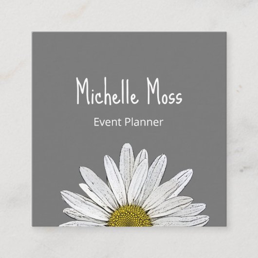 ホワイトデイジーシンプルボタニカルグレイ スクエア名刺 (正面)