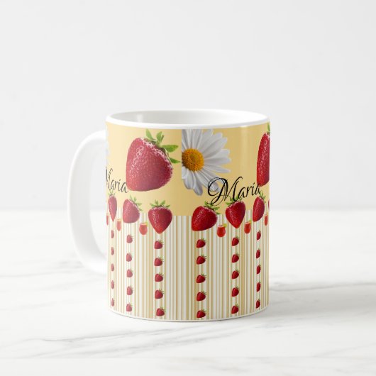 ホワイトデイジーストロベリストライプーマグ コーヒーマグカップ (正面左)