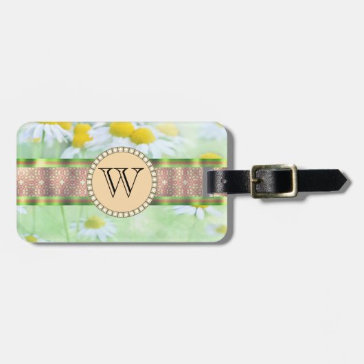 ホワイトデイジーズイングリーンメドウモノグラム ラゲッジタグ (正面横)