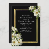 ホワイトデイジーズブラック&金ゴールドシエレガントック招待状 招待状 (正面/裏面)
