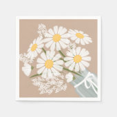 ホワイトデイジーズメイソンジャールブーケベージュコーナー スタンダードカクテルナプキン (正面)