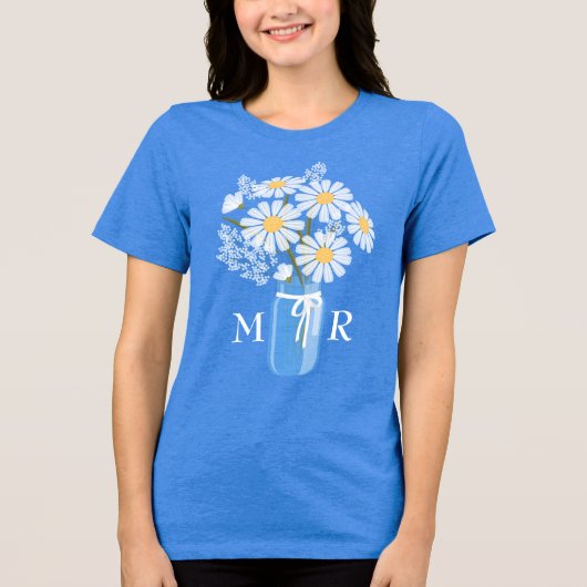 ホワイトデイジーズメイソンジャールモノグラム結婚ズ トライブレンドTシャツ (正面)