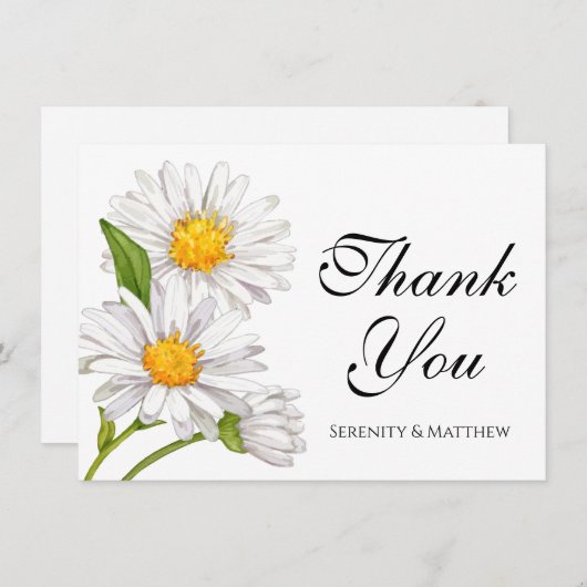 ホワイトデイジーズ水彩夏フローラありがとう サンキューカード (正面/裏面)