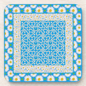 ホワイトデイジーチェーン正方形コースター： Mix'n'match コースター (正面)