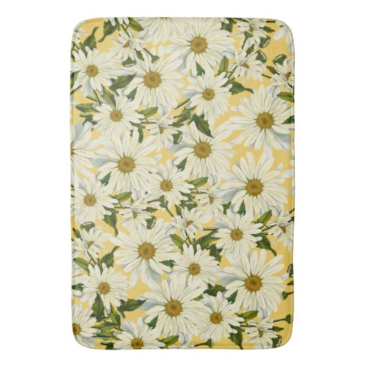 ホワイトデイジーデイジーフラワーイエローブライトハリカン バスマット (正面縦)