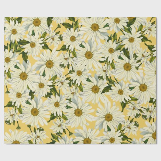 ホワイトデイジーデイジーフラワーイエローブライトパーティー ラッピングペーパー (フラット)