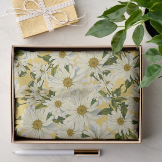 ホワイトデイジーデイジーフラワーイエローブライトパーティー 薄葉紙 (ギフト)