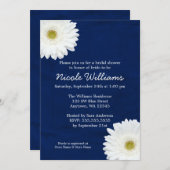 ホワイトデイジーネイビーブルーブライダルシャワー 招待状 (正面/裏面)