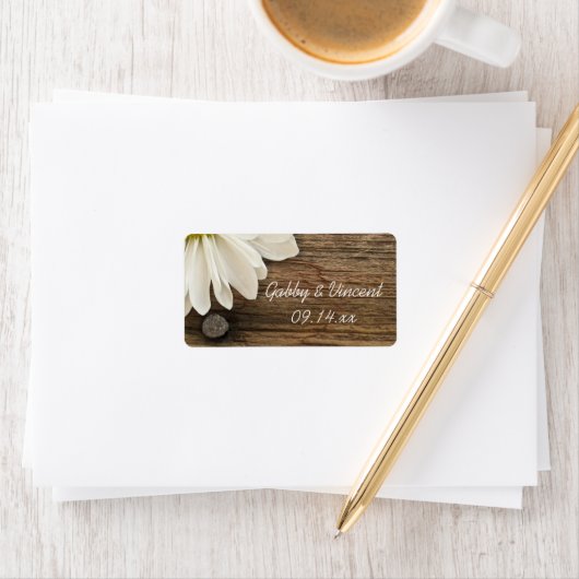 ホワイトデイジーバーンウッドカントリーウェディングメッセージカード ラベル (インサイチュ)