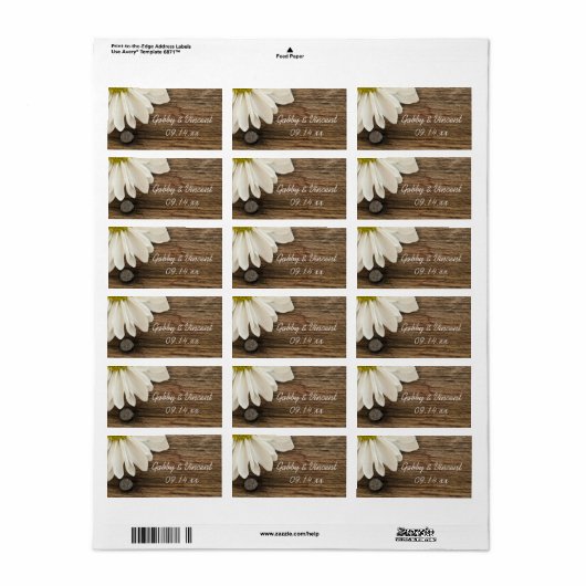 ホワイトデイジーバーンウッドカントリーウェディングメッセージカード ラベル (フルシート)