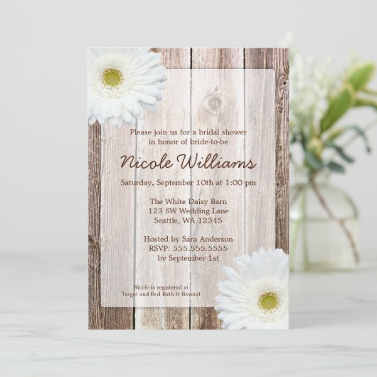 ホワイトデイジーバ素朴ーンウッドブライダルシャワー 招待状 (スタンド正面)