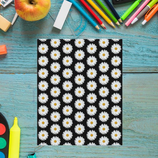 ホワイトデイジーパターンオンブラックスクラップブック紙