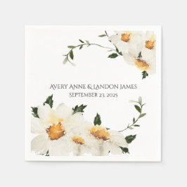 ホワイトデイジーパーソナライズされたグモダン結婚リーズ スタンダードカクテルナプキン