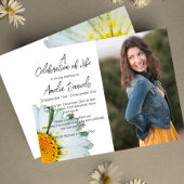 ホワイトデイジーフォトお祝いのライフカード 招待状