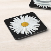 ホワイトデイジーフラワーオンブラックフローラ コースター (左側)