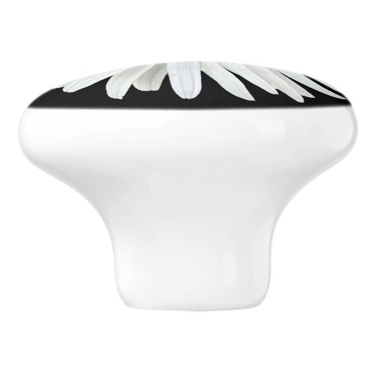 ホワイトデイジーフラワーオンブラックフローラ セラミックノブ (側面)
